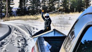 Silly Snowy Drift-Boat Sara Sled Sunday Scenery