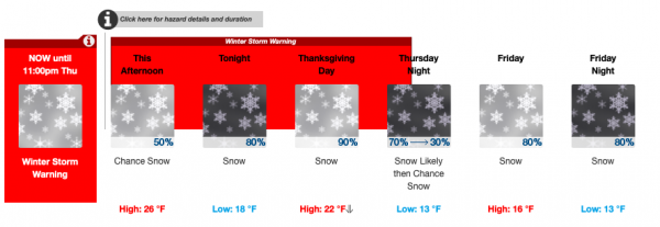 Snow, Holiday Schedule, and Thanksgiving